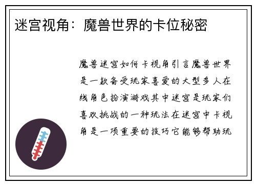 迷宫视角：魔兽世界的卡位秘密